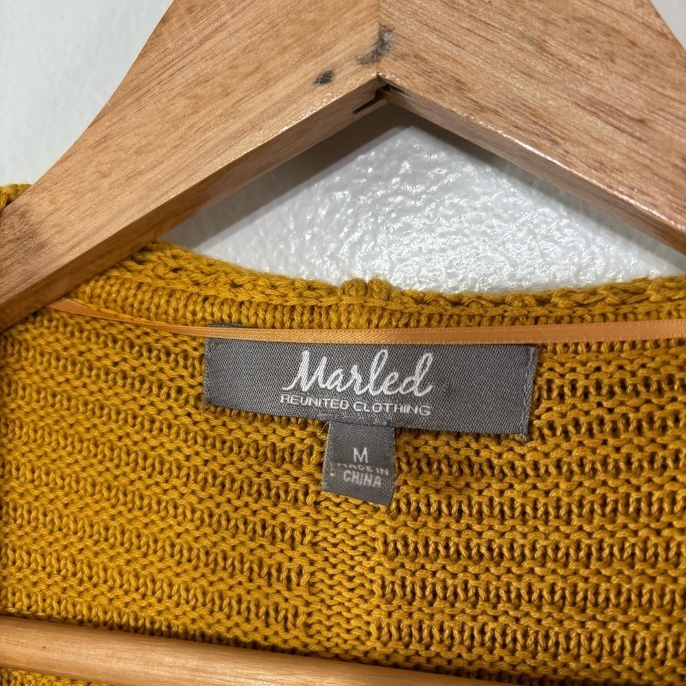 Marled Mustard Yellow Hooded Open Front Cardigan Sweater Size M - Picture 5 of 6